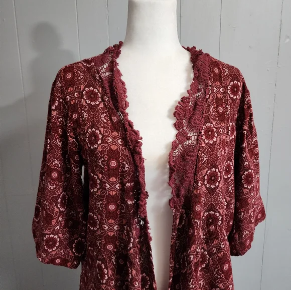 Coco + Jaimenson Printed Red Henna Cardigan - Picture 4 of 15